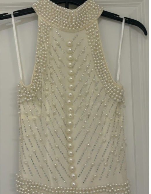 NWT Donnee Par Dieu Pearl & Rhinestone Halter Special Occasion Dress 
