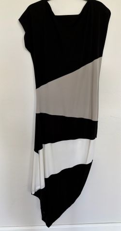 St John Asymmetric Dress Black & Beige Size 12