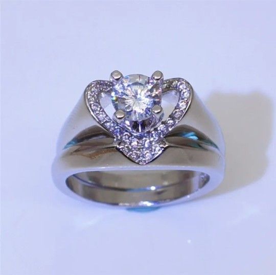 Ring Sterling Silver Heart Shaped Diamond - $40