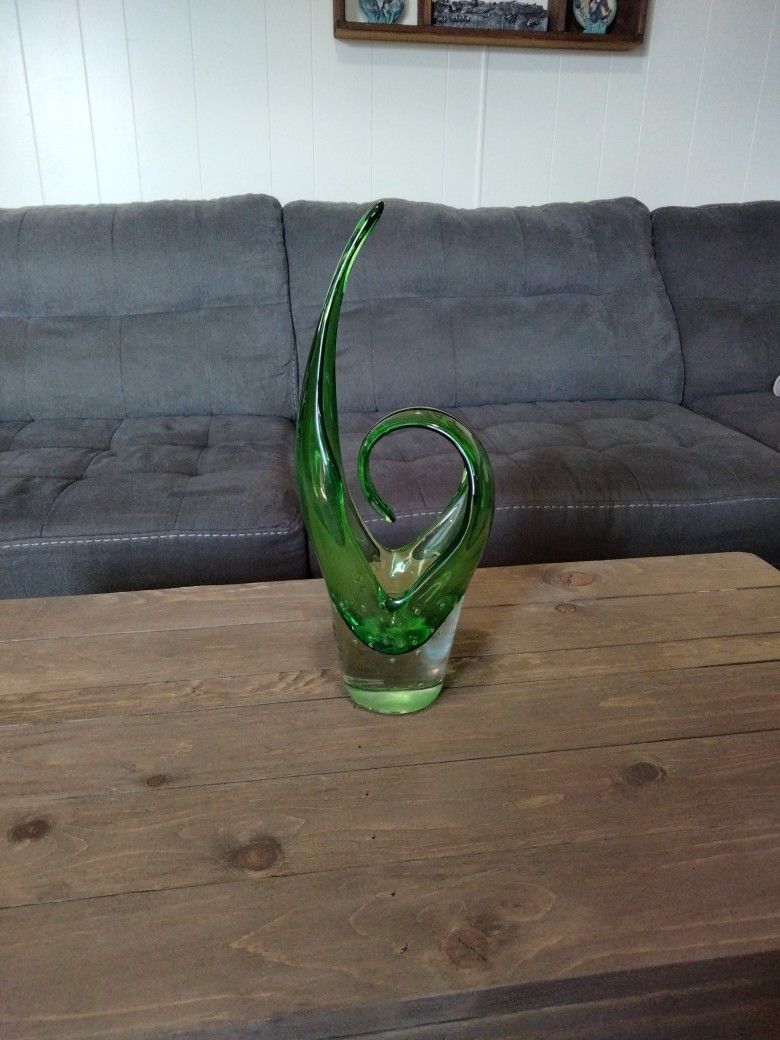 Art Deco Murano Style Green Glass Vase