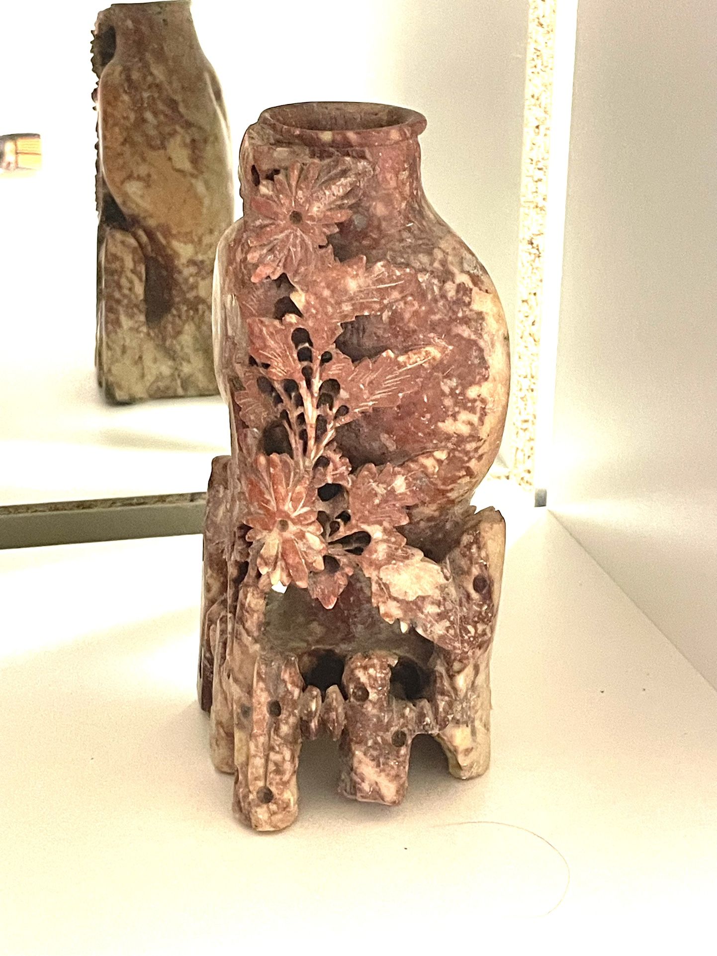 Old Pink Carved Soap Stone Vase