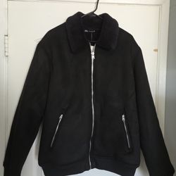 Men's Jacket Zara Vegan Leather Suede Jacket Sherpa Black XL 