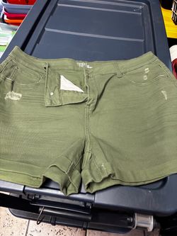 Time and Tru Olive Green Distressed Denim Shorts