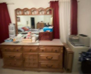 Vintage Wooden Dresser with Scalloped Mirror