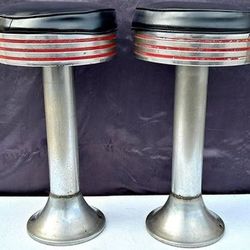 Pair Of Soda Parlor/Fountain Chrome Stools - 25.5” Tall