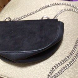 EXPRESS SILVER CHAIN BLACK PURSE SUEDE LEATHER 