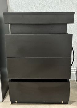 ADORNEVE Black Nightstand with Charging Station and LED Lights