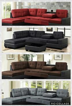 TWO TONE SECTIONAL SOFA WITH OTTOMAN AND CUP HOLDERS NEW