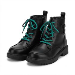 Boys Combat Boots with Teal Laces