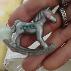 Adorable Pewter Rocking Horse Ornament Unicorn