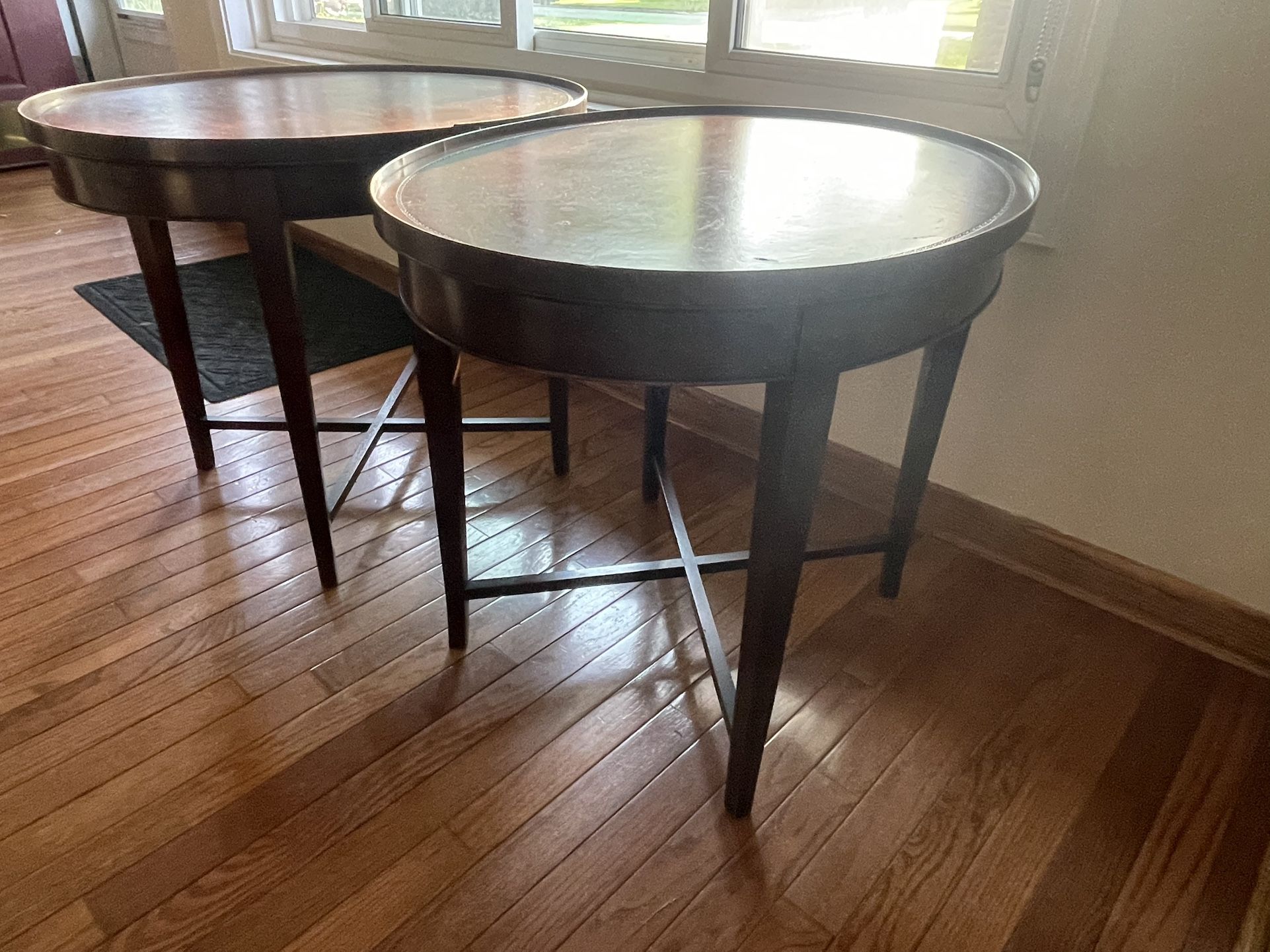 2 Antique Leather Topped End Tables