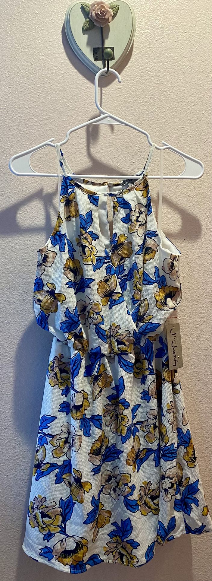 White floral mini dress with blue and yellow  #floral 🫶