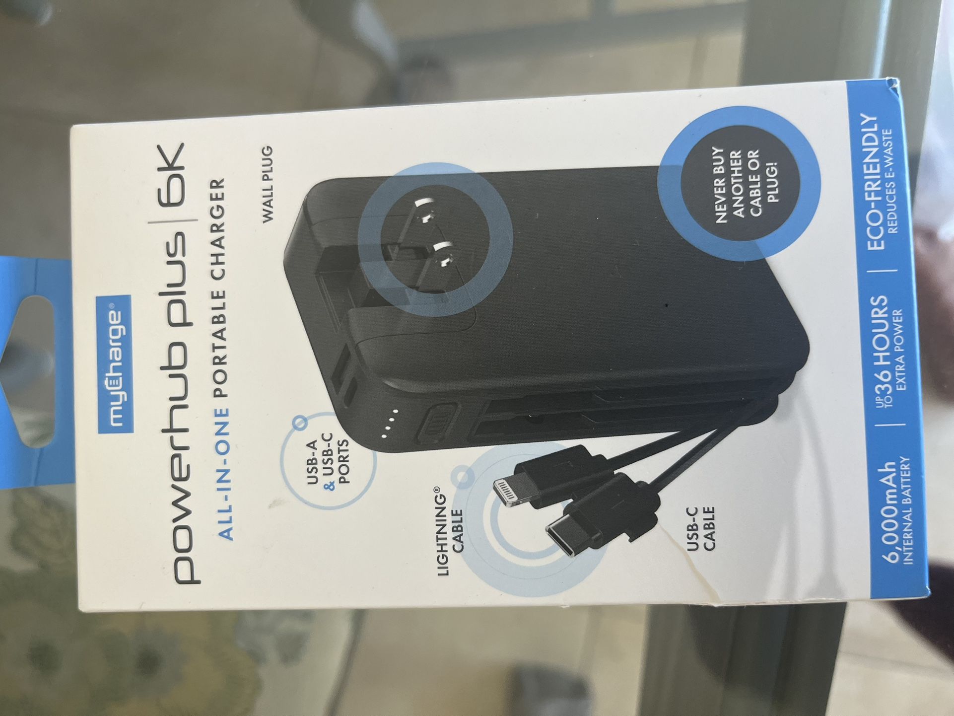 PowerHub Ultra 10K Portable Charger w/ Built-in Cables & Wall Plug Fast Charge