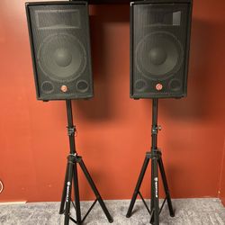 Harbinger M120 PA System with Rockville speaker stands