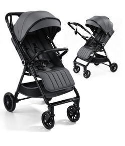 Vomeast Lightweight Stroller, Foldable Baby Stroller with Reversible Handle & One-Hand Fold for Travel, Grey
