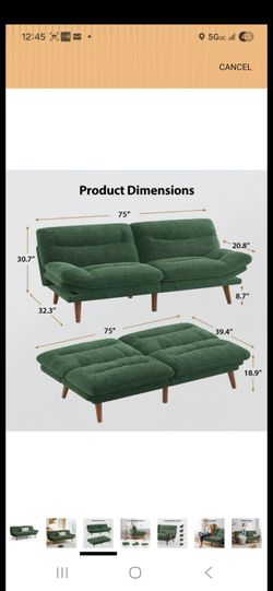 Pipishell 75" Convertible Futon Sofa Bed, Green