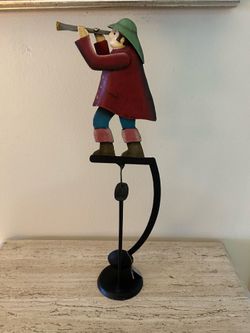 Vintage Metal Kinetic Balance Toy Lookout Man Spyglass 22" Folk Art
