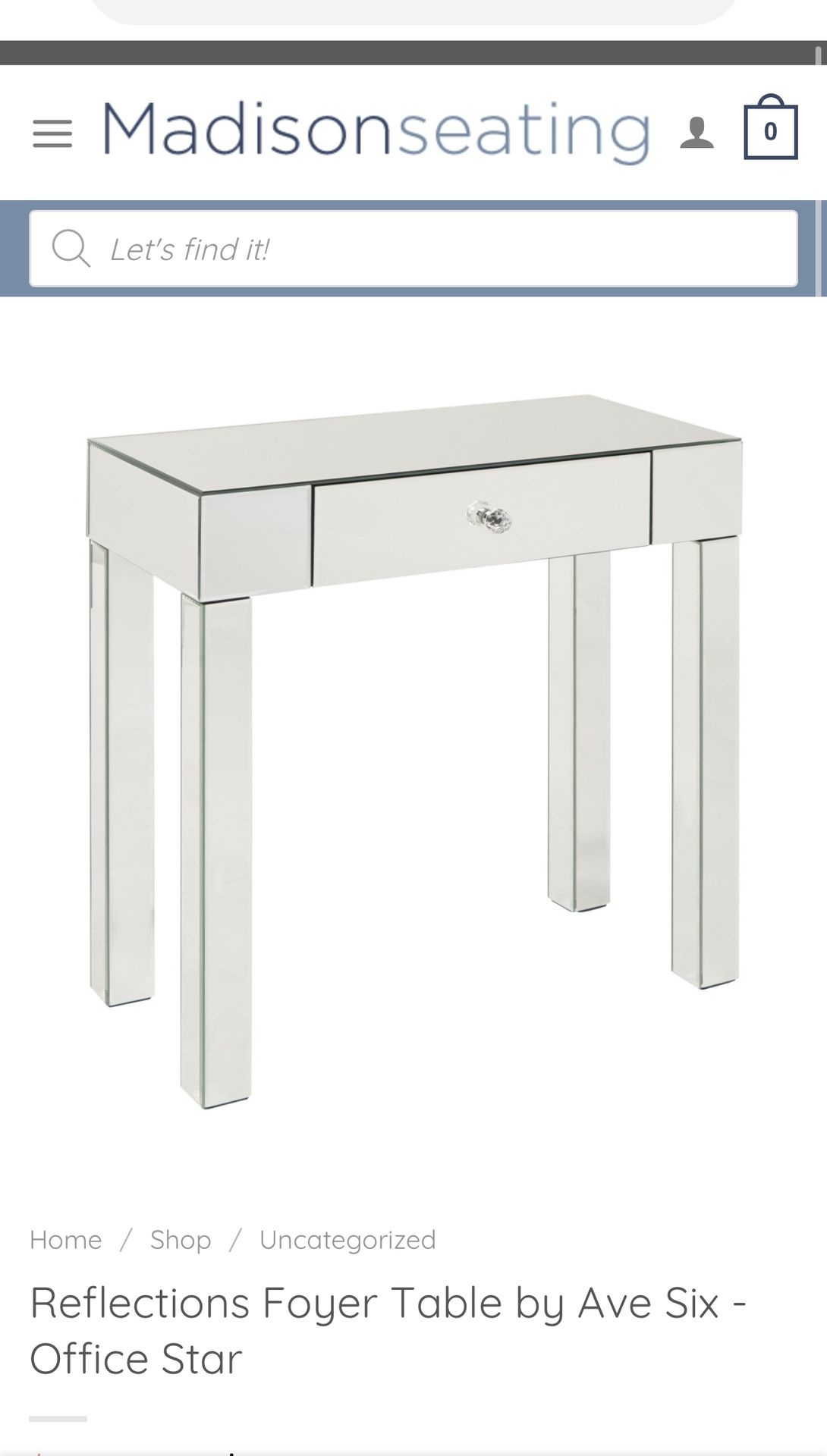 Brand New In The Box Mirror Console / Vanity Table Brand