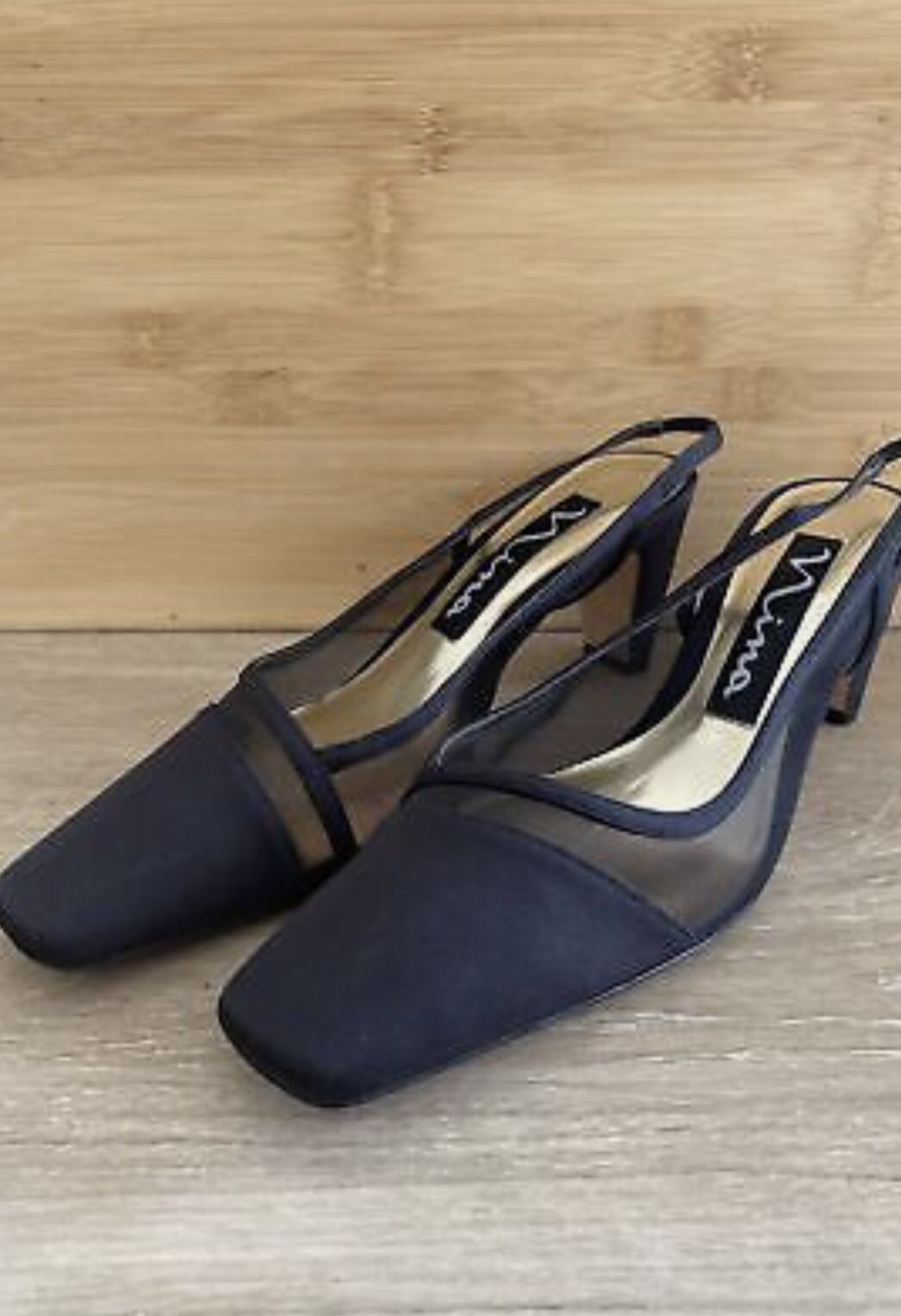 NINA COMFORT Shoes LADIES Size 36.5M Black SLING BACK BLOCK HEEL Leather Sole