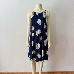 Women's Old Navy Dark Blue Floral Sleeveless Suspended Neck Slip On Dress Sz M
