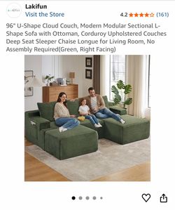 Green L-shape with ottoman