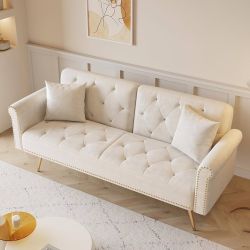 69.7" Modern Sofa Bed, Velvet Upholstered Long Sofa Bed with Pillows, Button Tufted Sleeper Couch with Nailhead Trim, Comfy Loveseat Sofa Couch for Li