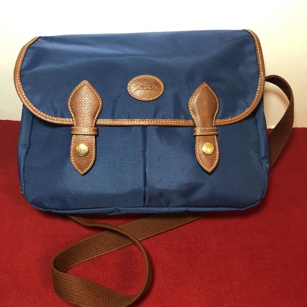 Longchamp Le Pliage Crossbody Blue Cognac Leather And Nylon Messenger Bag France For In New York Ny Offerup