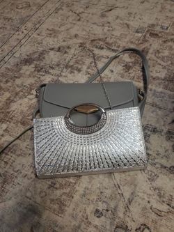 Gray Crossbody Bag with Crystal Embellishment