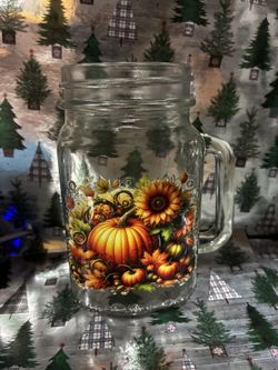 Fall Theme Glass Cup With Handle