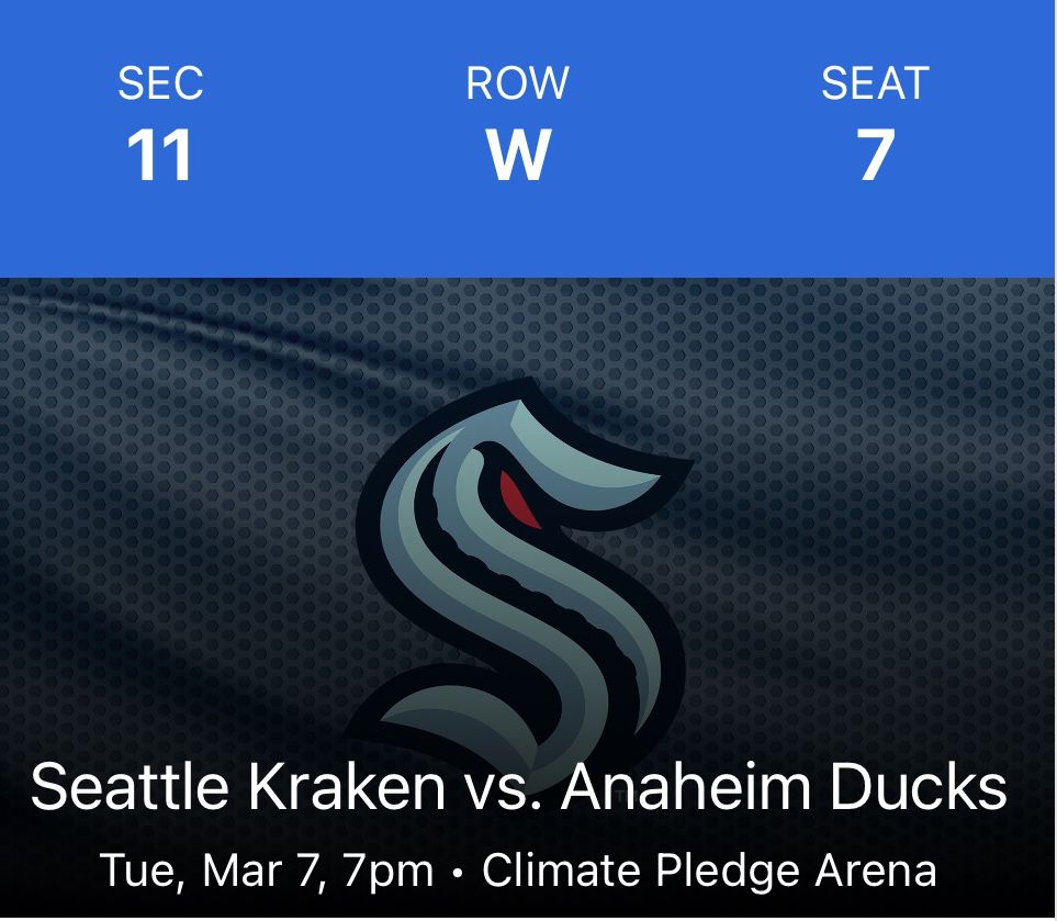 3 Tickets Kraken  vs Ducks 
