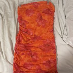 Orange flower strapless dress