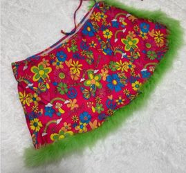 Vibrant skirt with colorful floral design. Features playful green trim. Ideal for fun outings. New 2x pink short stretchy wrap mini hippie 60s skirt f