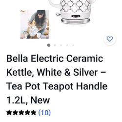 Bella Electric Ceramic Kettle, White & Silver - Tea Pot Teapot Handle 1.2L, New