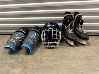 Bauer Vapor 2X Pro Skates CCM Helmet True Shin Guards Hockey Gear Lot