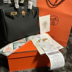 Hermēs Women’s Birkin  Black 25 Leather Handbag Brand New