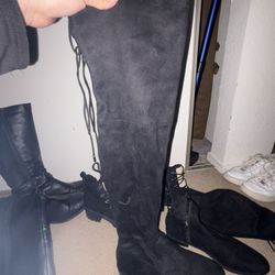 Over-the-Knee Black Suede Boots (Lace Back)