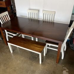 6-PC DINING SET (TABLE WITH EXTENSION LEAF, BENCH AND 4 WIDE SEAT CHAIRS)