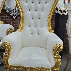 Throne Chair Wood Chair Gold Color With White