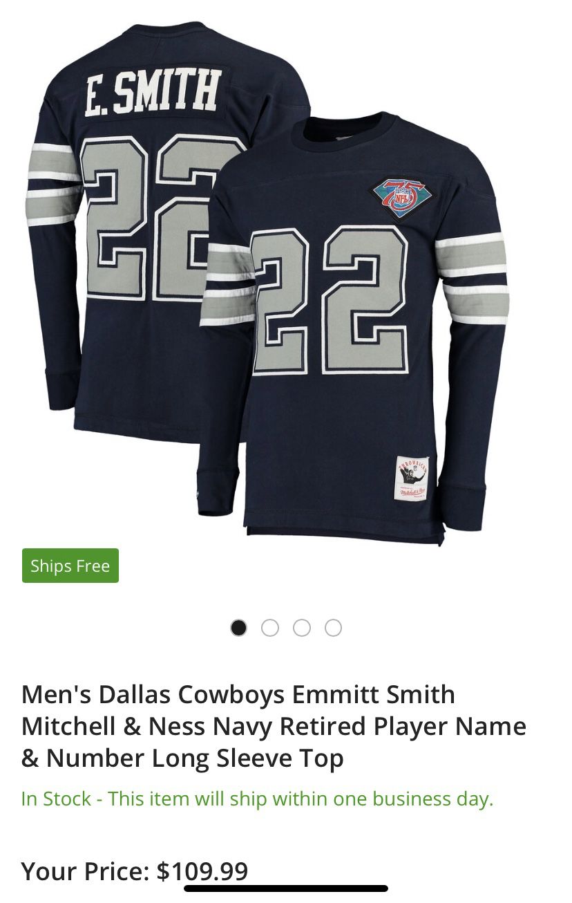Mitchell & Ness Men's Emmitt Smith Dallas Cowboys Retro Player Name & Numer Longsleeve T-Shirt size Medium