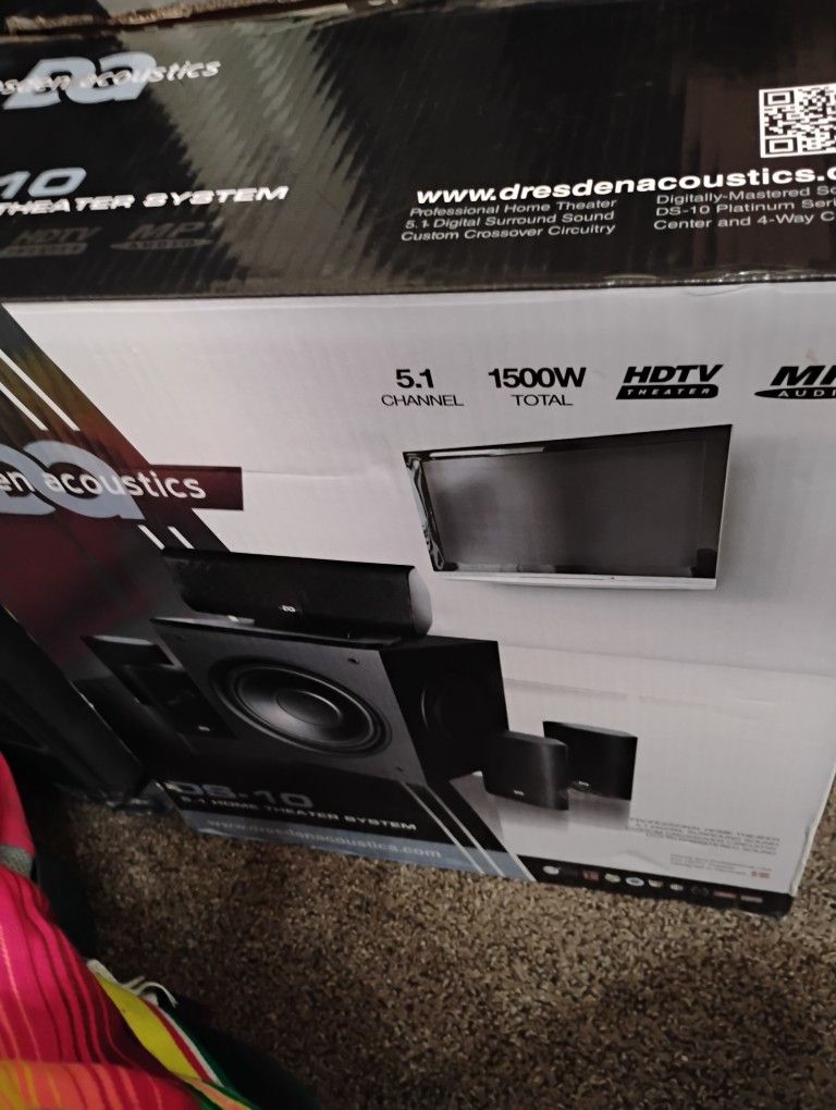 Home Surround Sound Theater Brand New ,Need External Receiver To Connect And Play Sub Woofer Non Powered ,But Sounds Awesome ,Need It Gone Asap $100