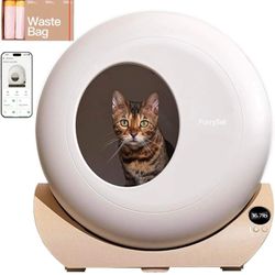 Self Cleaning Litter Box with APP - Automatic Cat Litter Box for All Your Cats, Odor Control, Spacious Interior and Large Wastes Bin Capacity, (No Lit