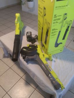 RYOBI + 18V Cordless String Trimmer/Edger and Blower/Sweeper Combo Kit (2-Tools) with (( 4.0 Ah Battery and Charger)) NEW