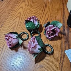 Pink Silk Flower Napkin rings, Lot Of 16 