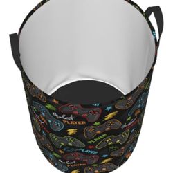 Video Game Controller Round Laundry Hamper Gaming Joysticks Storage Basket Toys Clothes Organizer Bin For Home Bathroom Bedroom Dorm Nursery