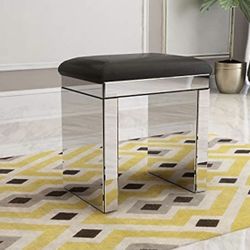 New Silver Mirrored Glass Vanity Stool 