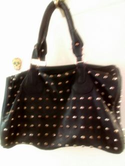 Black Studded Leather Handbag