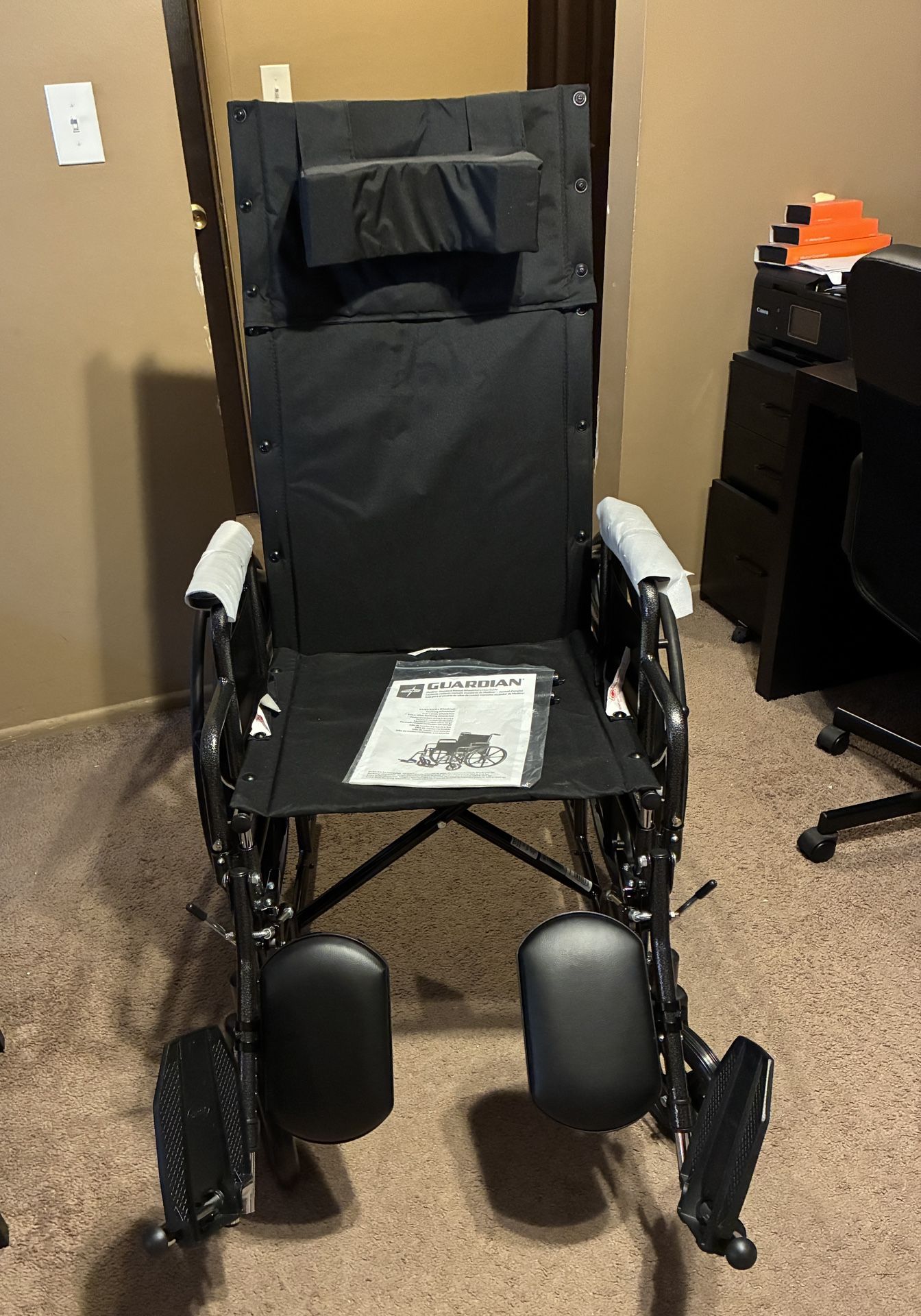 NEW Medline Reclining Wheelchair, Desk-Length Arms and Elevating Leg Rests, 20" x 18" Seat (W x D)