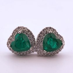 Heart Emerald Tourmaline & Topaz Silver Earrings