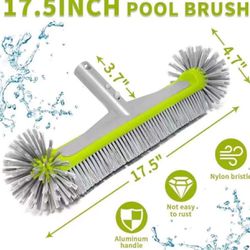 NEW Professional 17.5" Floor & Wall Pool Cleaning Brush with Durable Around Nylon Bristles, EZ Clip Aluminum Handle- Easily Sweep from Walls, Floors, 