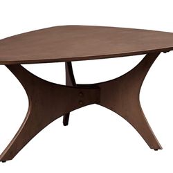 Triangle Wood Coffee Table Plywood with Wood Veneer Legs, Mid-Century Modern, Easy Assembly, Accent Furniture For Living Room, Minimalist Décor, Brown